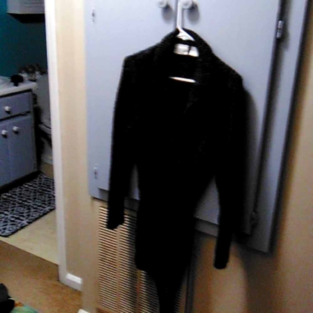 Worthington Essentials, size small, knit, charcoal grey, belted sweater jacket